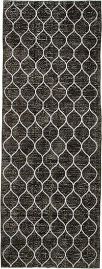 Black Embroidered Over-dyed Turkish Vintage Runner - 4' 9" x 13' 1" (57" x 157")