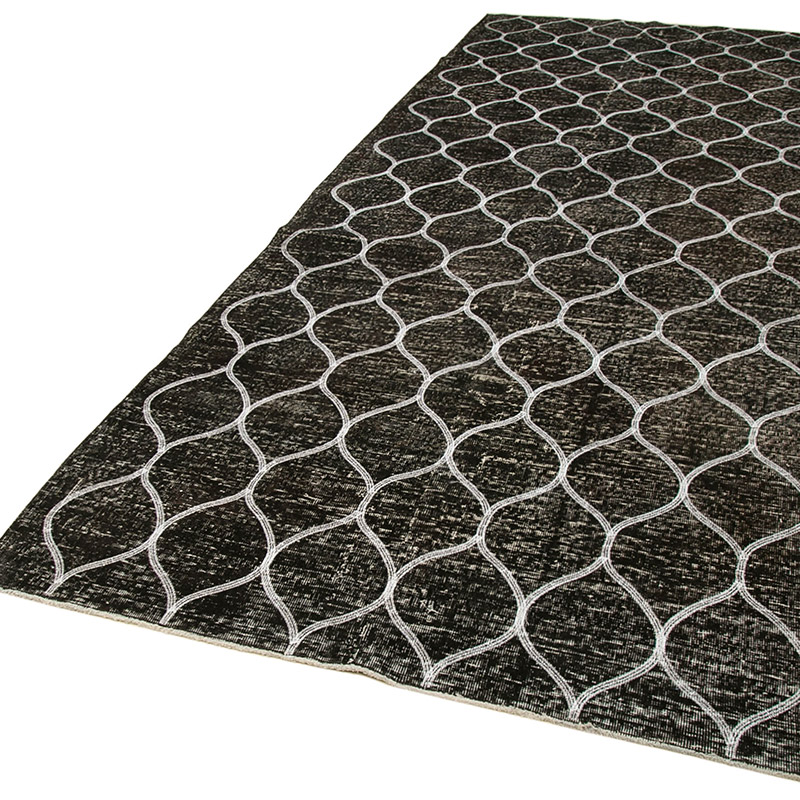 Negro Alfombra Turca bordada sobre teñida vintage - 146 cm x 399 cm - K0038636