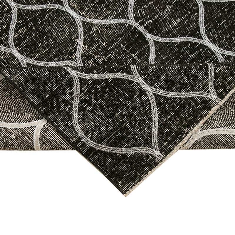 Negro Alfombra Turca bordada sobre teñida vintage - 146 cm x 399 cm - K0038636