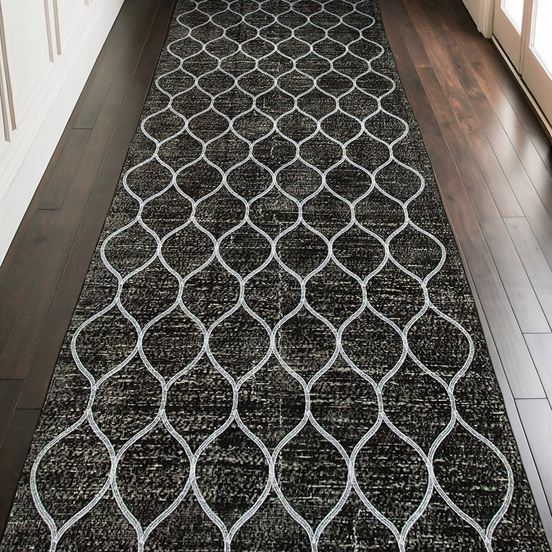 Negro Alfombra Turca bordada sobre teñida vintage - 146 cm x 399 cm - K0038636