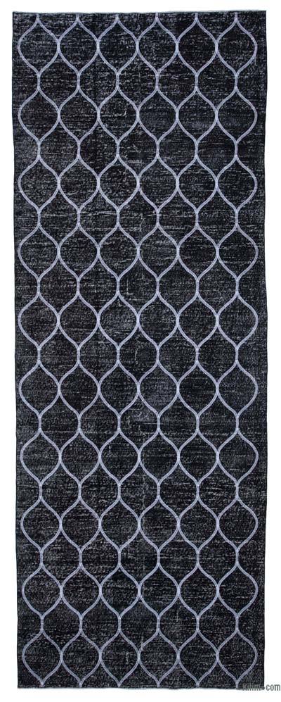 Black Embroidered Over-dyed Turkish Vintage Runner - 4' 9" x 13' 1" (57 in. x 157 in.)