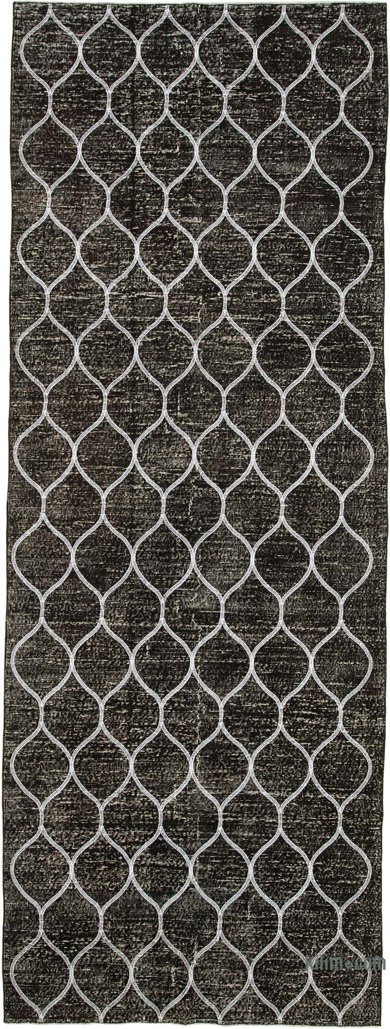 Negro Alfombra Turca bordada sobre teñida vintage - 146 cm x 399 cm - K0038636