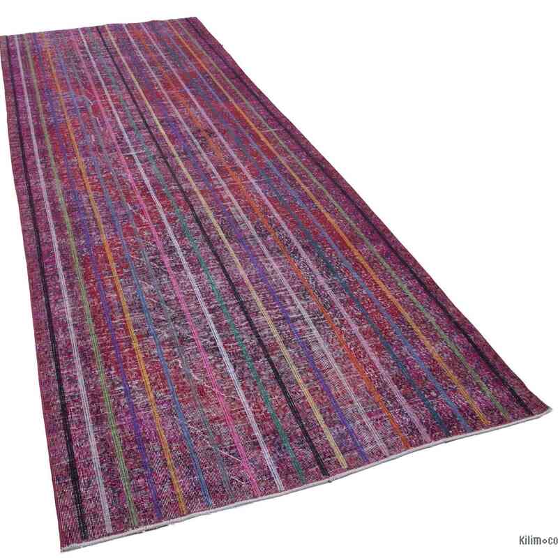 Pink Embroidered Over-dyed Turkish Vintage Runner - 4' 6" x 12' 10" (54 in. x 154 in.) - K0038637