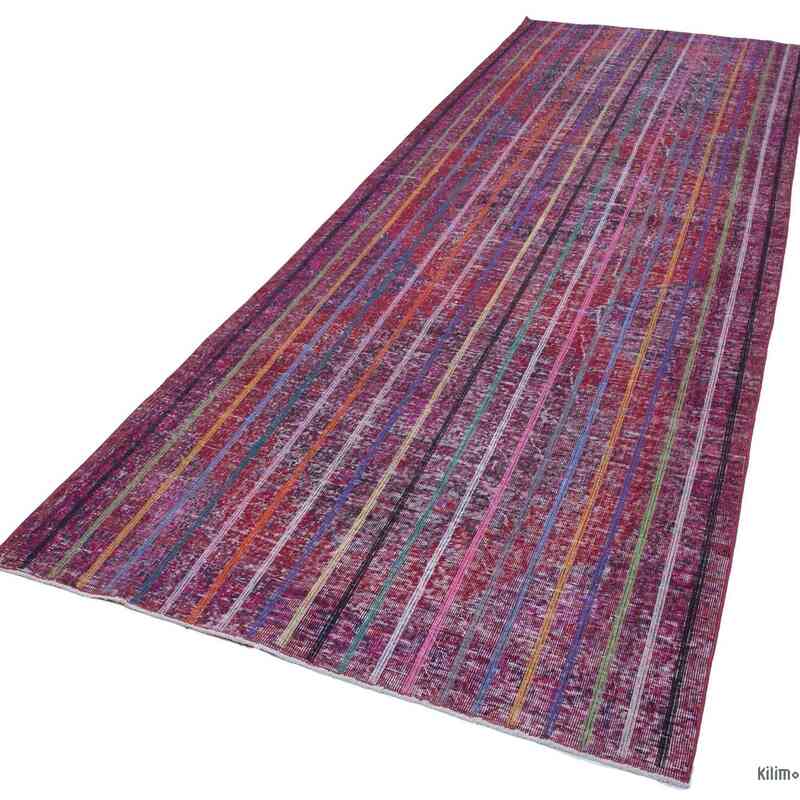 Pink Embroidered Over-dyed Turkish Vintage Runner - 4' 6" x 12' 10" (54 in. x 154 in.) - K0038637