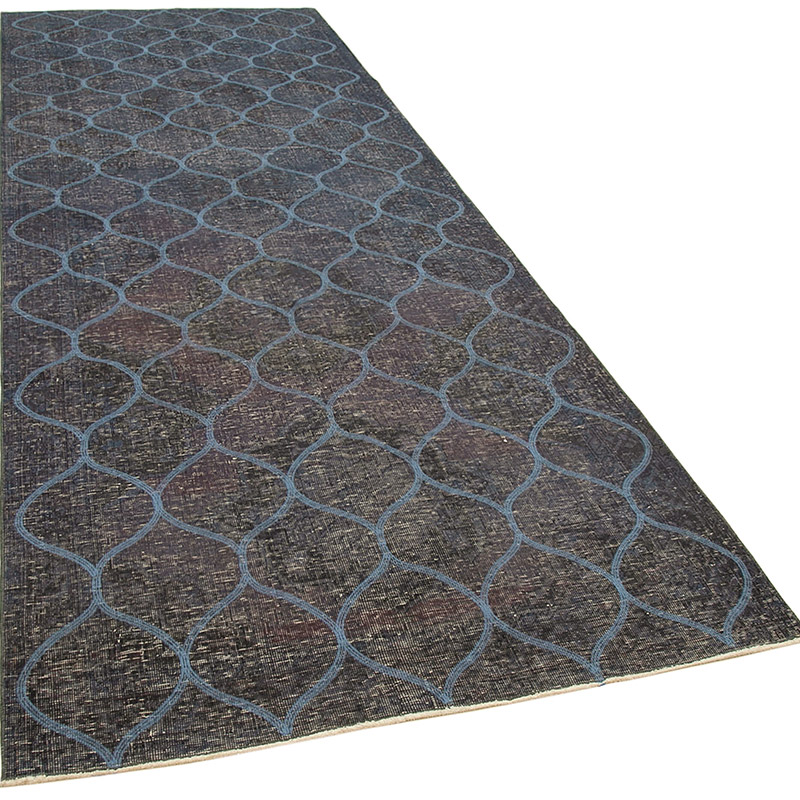 Azul Oscuro Alfombra Turca bordada sobre teñida vintage - 139 cm x 398 cm - K0038638