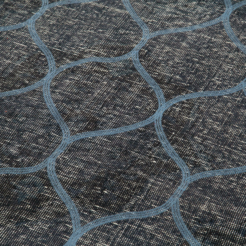 Azul Oscuro Alfombra Turca bordada sobre teñida vintage - 139 cm x 398 cm - K0038638