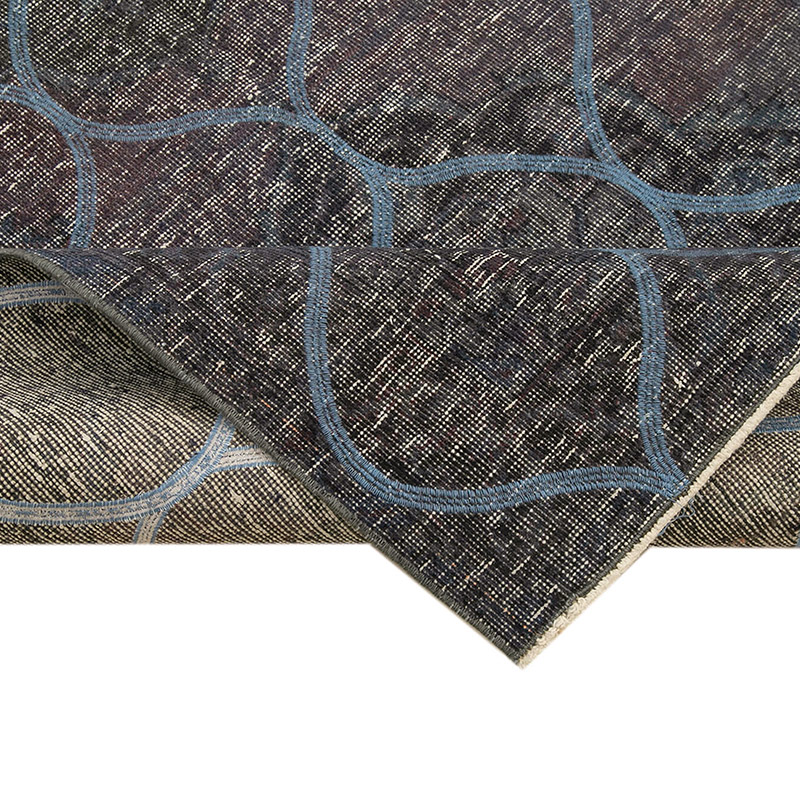 Azul Oscuro Alfombra Turca bordada sobre teñida vintage - 139 cm x 398 cm - K0038638