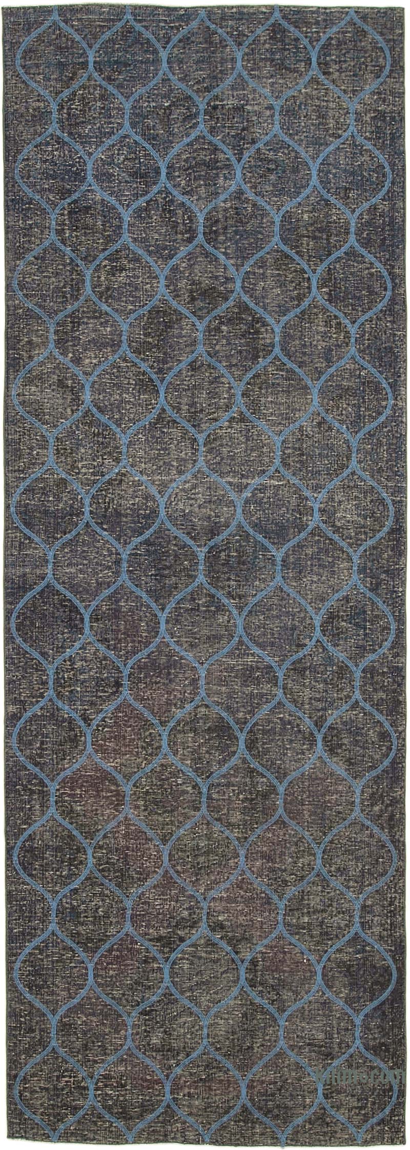 Azul Oscuro Alfombra Turca bordada sobre teñida vintage - 139 cm x 398 cm - K0038638