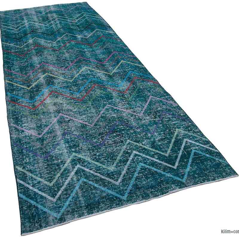 Embroidered Over-dyed Turkish Vintage Runner - 4' 7" x 12' 1" (55 in. x 145 in.) - K0038639