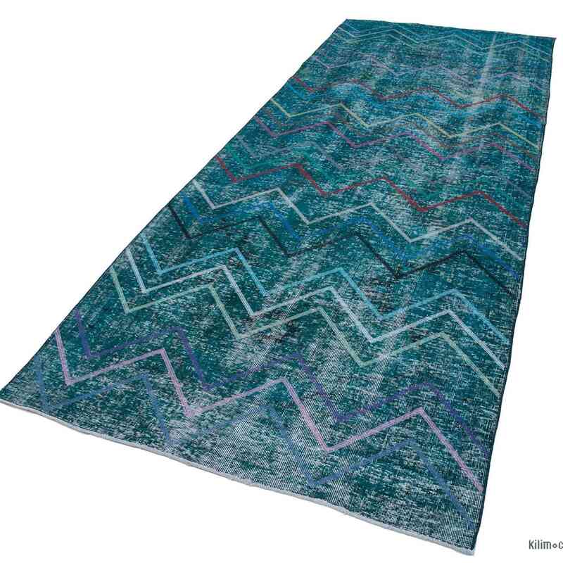Embroidered Over-dyed Turkish Vintage Runner - 4' 7" x 12' 1" (55 in. x 145 in.) - K0038639