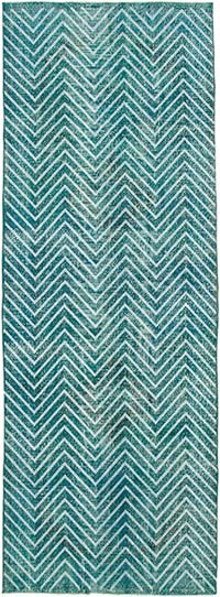 İşlemeli ve Boyalı El Dokuma Vintage Halı - 143 cm x 400 cm