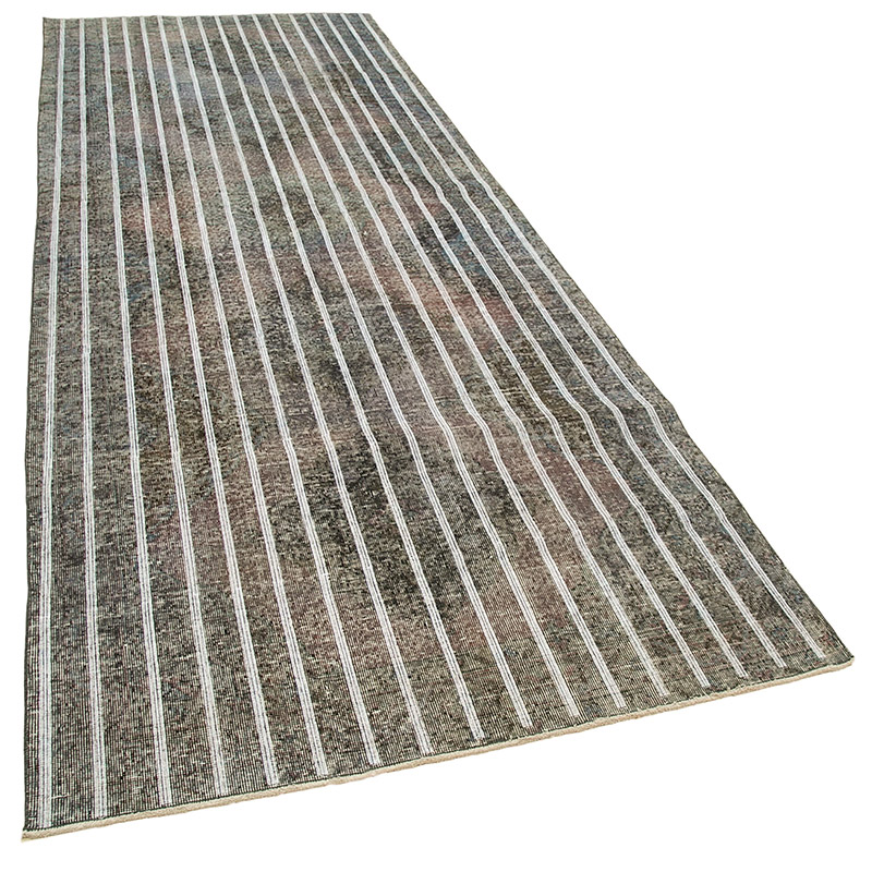 Gris Alfombra Turca bordada sobre teñida vintage - 138 cm x 286 cm - K0038641