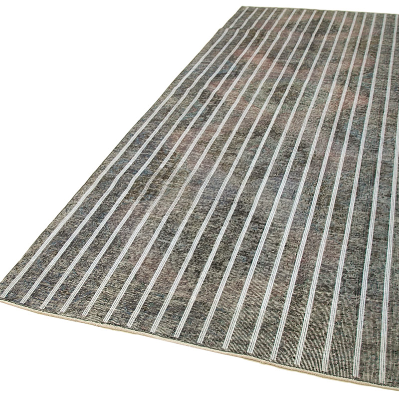 Gris Alfombra Turca bordada sobre teñida vintage - 138 cm x 286 cm - K0038641