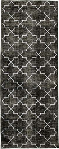 Siyah İşlemeli ve Boyalı El Dokuma Vintage Halı - 147 cm x 383 cm