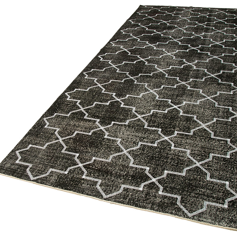 Negro Alfombra Turca bordada sobre teñida vintage - 147 cm x 383 cm - K0038642