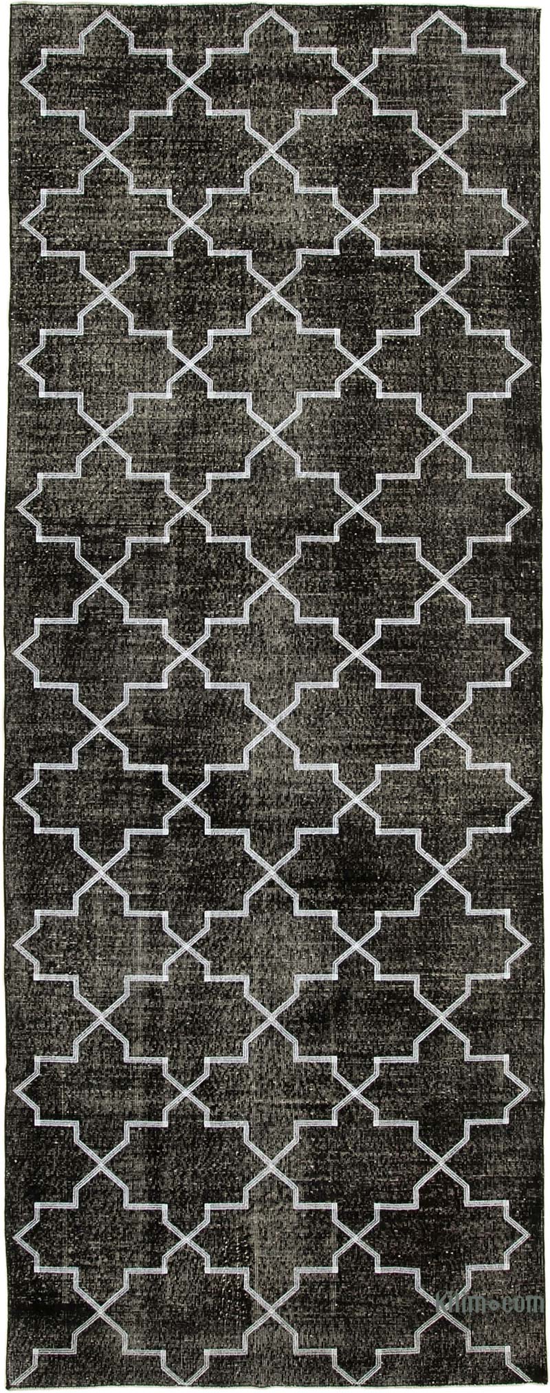 Negro Alfombra Turca bordada sobre teñida vintage - 147 cm x 383 cm - K0038642