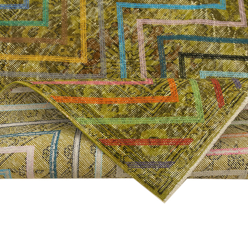 Yellow Embroidered Over-dyed Turkish Vintage Runner - 4' 8" x 12' 6" (56" x 150") - K0038644