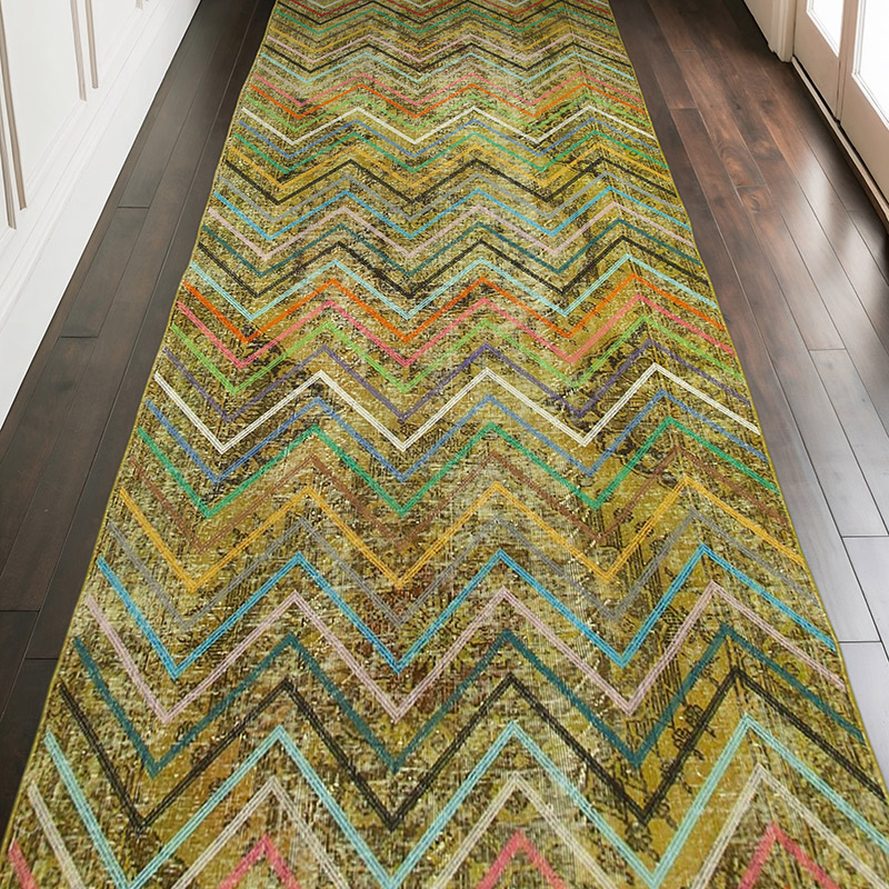 Yellow Embroidered Over-dyed Turkish Vintage Runner - 4' 8" x 12' 6" (56" x 150") - K0038644