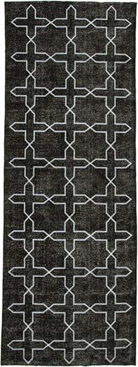 Black Embroidered Over-dyed Turkish Vintage Runner - 4' 9" x 13' 4" (57" x 160")