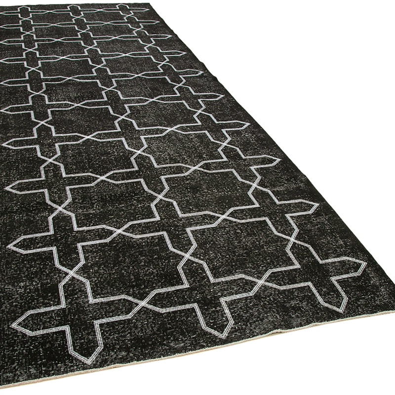 Negro Alfombra Turca bordada sobre teñida vintage - 146 cm x 406 cm - K0038645