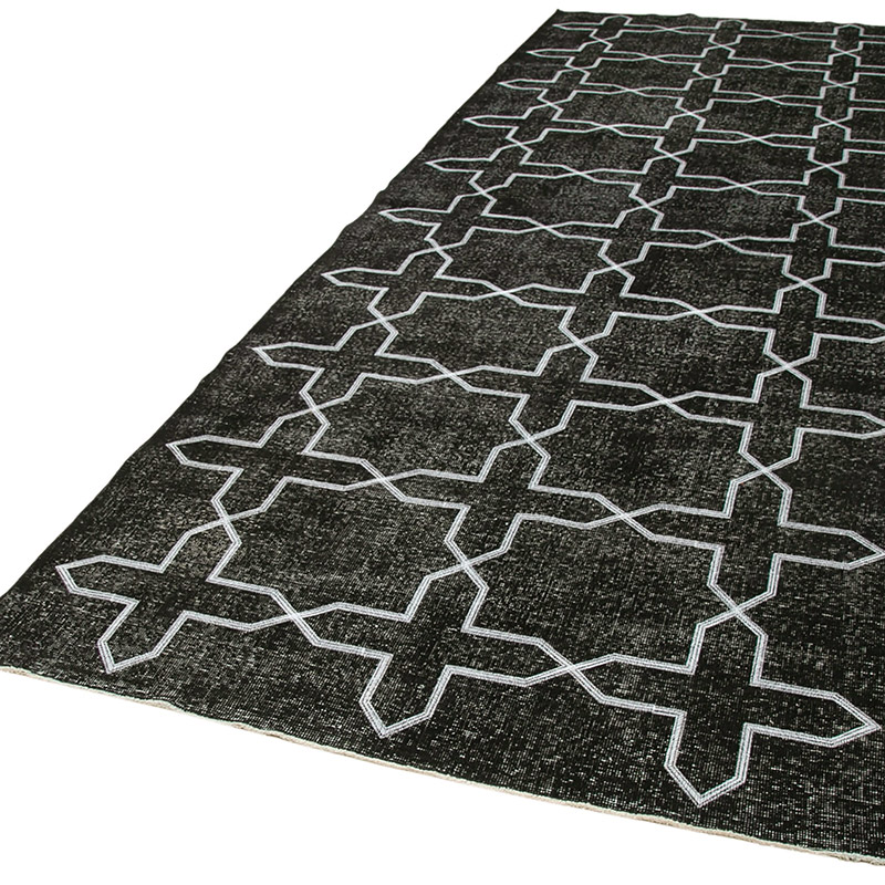 Negro Alfombra Turca bordada sobre teñida vintage - 146 cm x 406 cm - K0038645