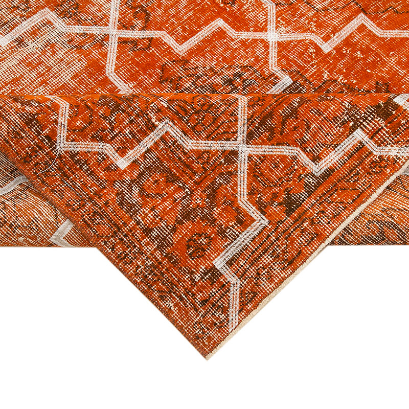 Turuncu İşlemeli ve Boyalı El Dokuma Vintage Halı - 144 cm x 380 cm - K0038646