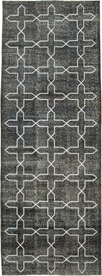 Gri İşlemeli ve Boyalı El Dokuma Vintage Halı - 150 cm x 410 cm