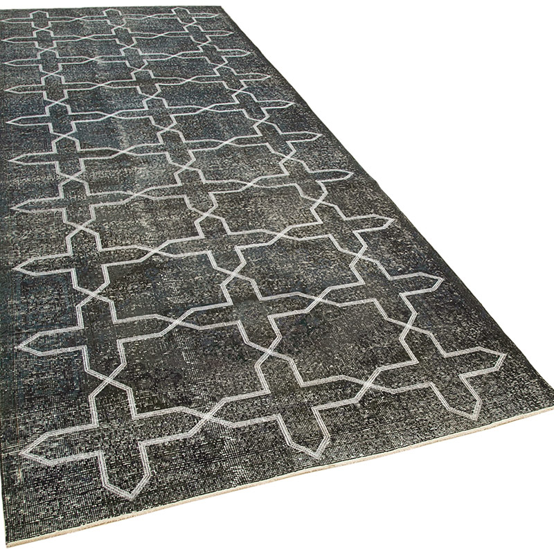 Gris Alfombra Turca bordada sobre teñida vintage - 150 cm x 410 cm - K0038647