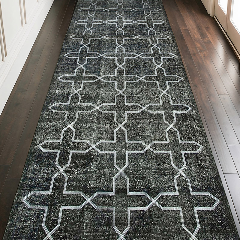Gris Alfombra Turca bordada sobre teñida vintage - 150 cm x 410 cm - K0038647