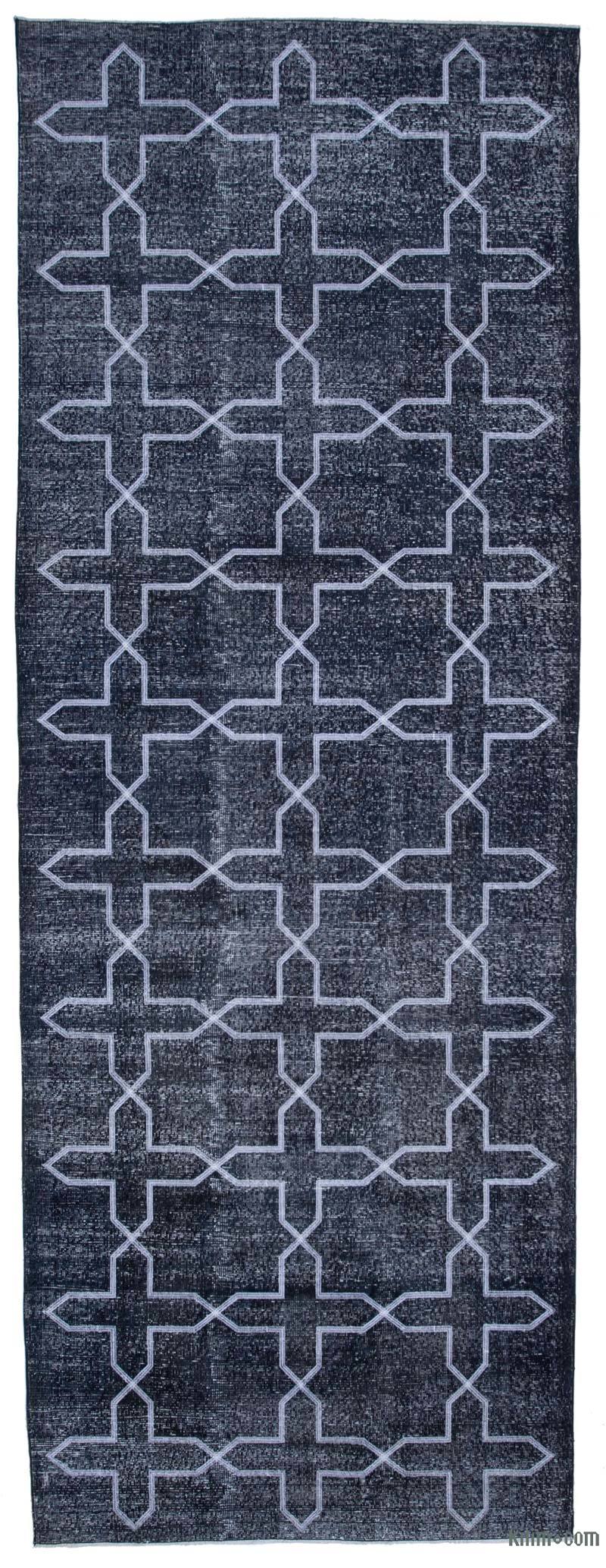 Grey Embroidered Over-dyed Turkish Vintage Runner - 4' 11" x 13' 5" (59 in. x 161 in.) - K0038647