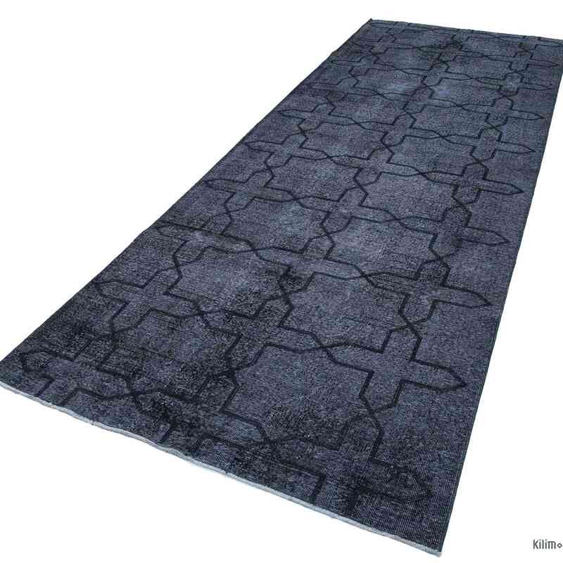 Black Embroidered Over-dyed Turkish Vintage Runner - 4' 7" x 12' 8" (55 in. x 152 in.) - K0038648