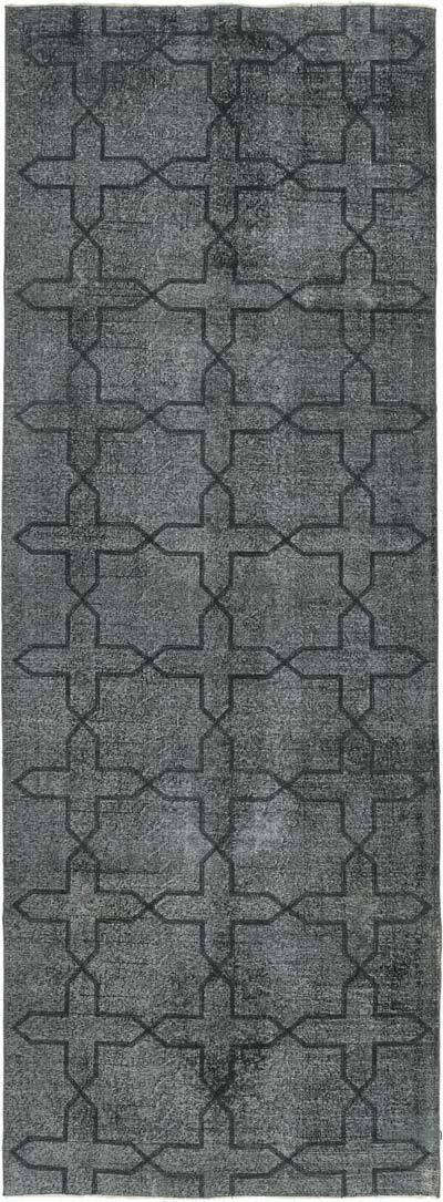 Siyah İşlemeli ve Boyalı El Dokuma Vintage Halı - 140 cm x 386 cm