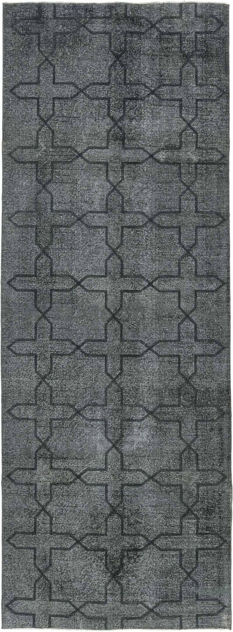 Black Embroidered Over-dyed Turkish Vintage Runner - 4' 7" x 12' 8" (55" x 152") - K0038648