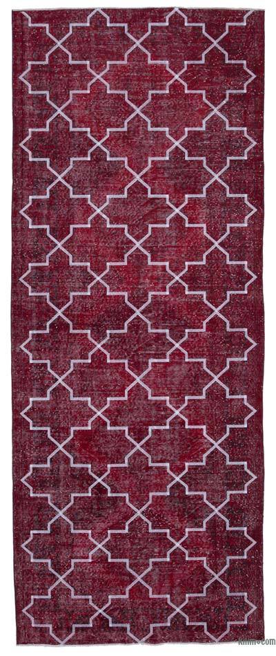 Red Embroidered Over-dyed Turkish Vintage Runner - 4' 11" x 12' 6" (59 in. x 150 in.)