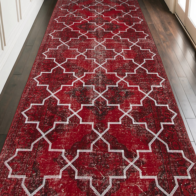 Embroidered Over-dyed Turkish Vintage Runner - 4' 10" x 11' 6" (58" x 138") - K0038650