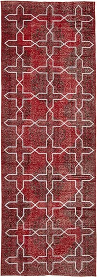 Red Embroidered Over-dyed Turkish Vintage Runner - 4' 7" x 13' 6" (55" x 162")