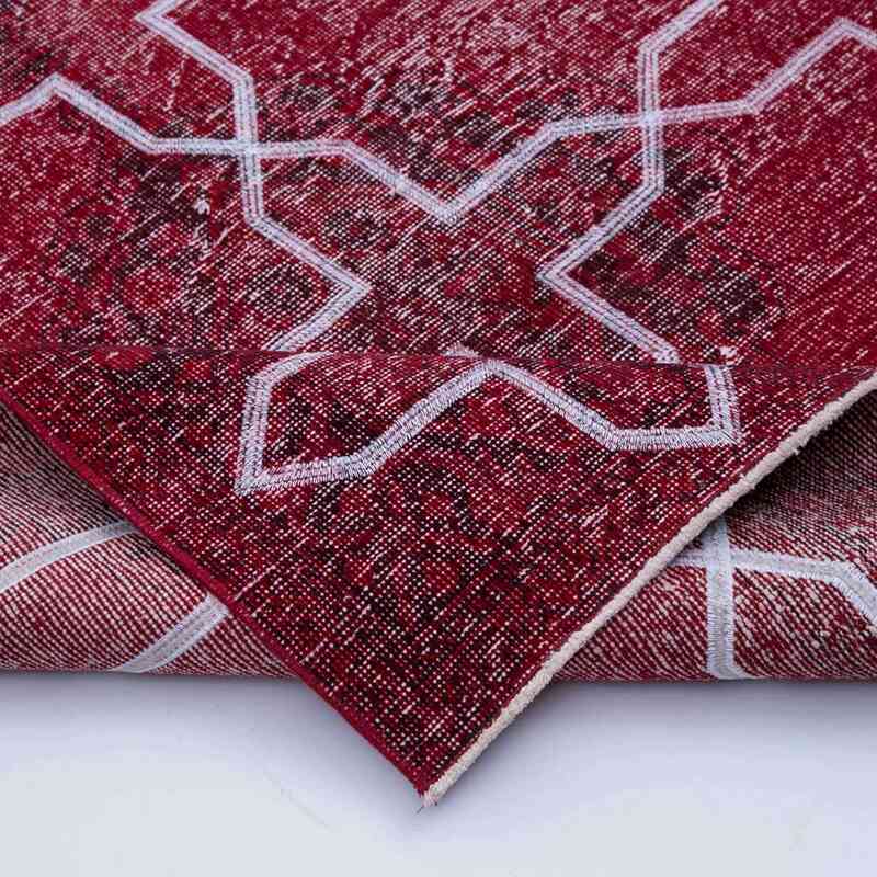 Kırmızı İşlemeli ve Boyalı El Dokuma Vintage Halı - 140 cm x 412 cm - K0038651