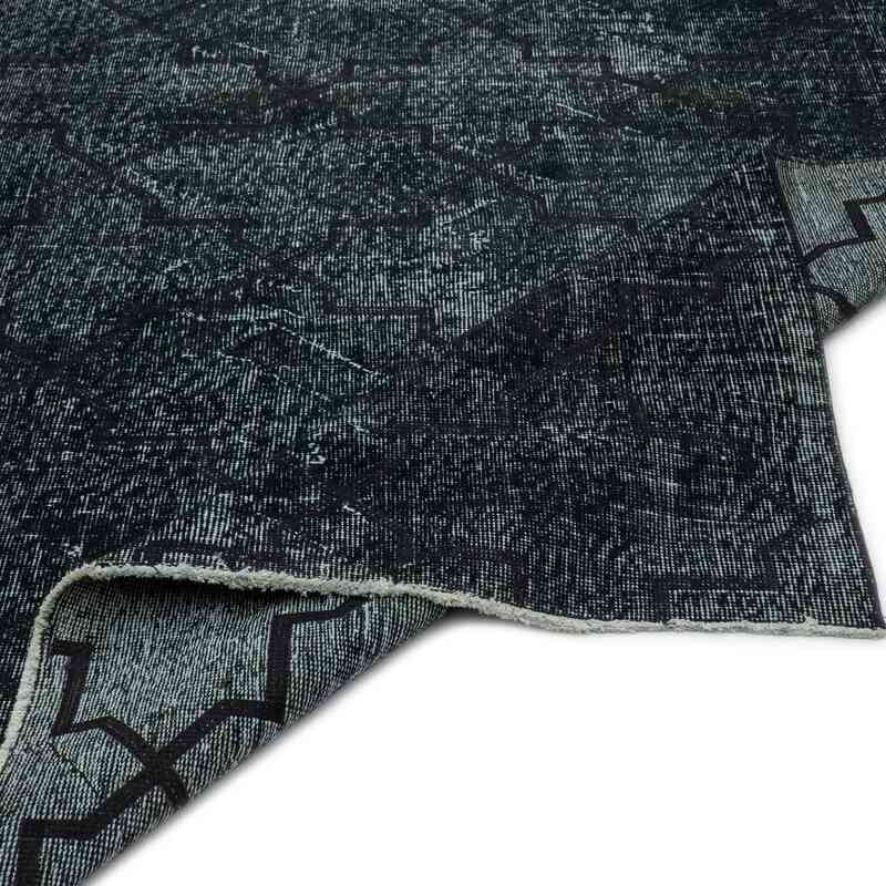 Siyah İşlemeli ve Boyalı El Dokuma Vintage Halı - 144 cm x 348 cm - K0038652