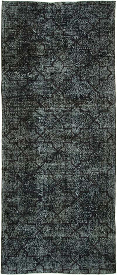 Siyah İşlemeli ve Boyalı El Dokuma Vintage Halı - 144 cm x 348 cm