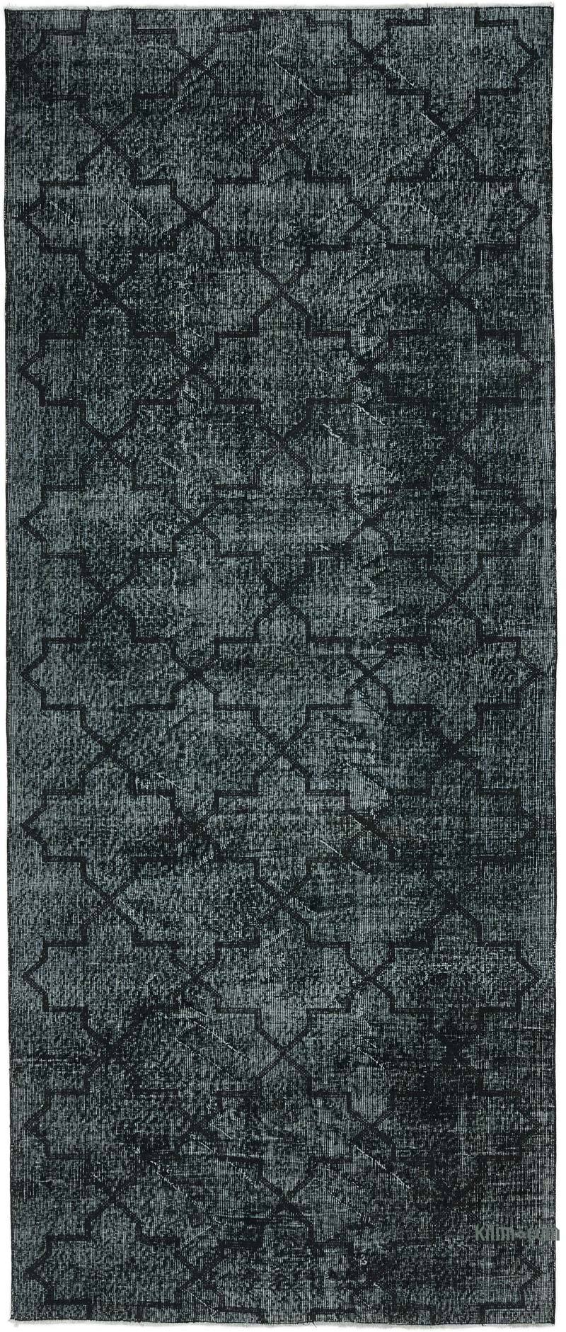 Siyah İşlemeli ve Boyalı El Dokuma Vintage Halı - 144 cm x 348 cm - K0038652