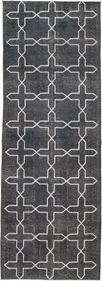 Black Embroidered Over-dyed Turkish Vintage Runner - 4' 8" x 13' 1" (56" x 157")