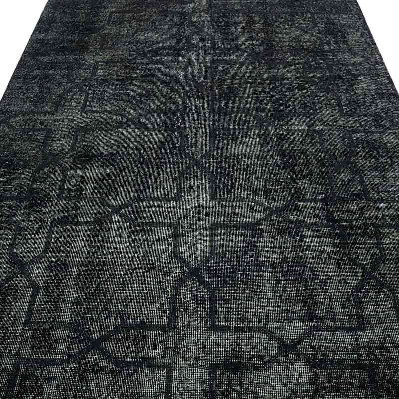 Siyah İşlemeli ve Boyalı El Dokuma Vintage Halı - 141 cm x 375 cm - K0038654
