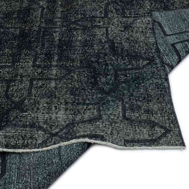 Siyah İşlemeli ve Boyalı El Dokuma Vintage Halı - 141 cm x 375 cm - K0038654