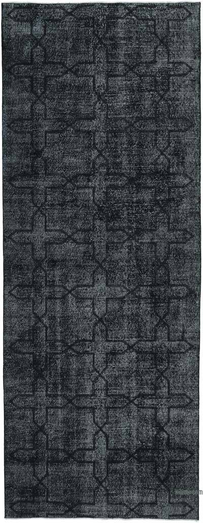 Siyah İşlemeli ve Boyalı El Dokuma Vintage Halı - 141 cm x 375 cm