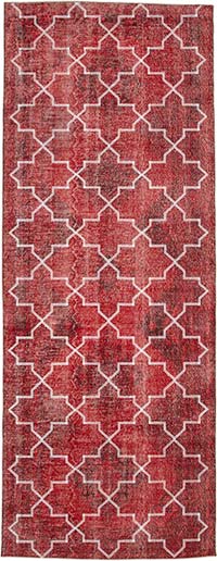 İşlemeli ve Boyalı El Dokuma Vintage Halı - 145 cm x 382 cm
