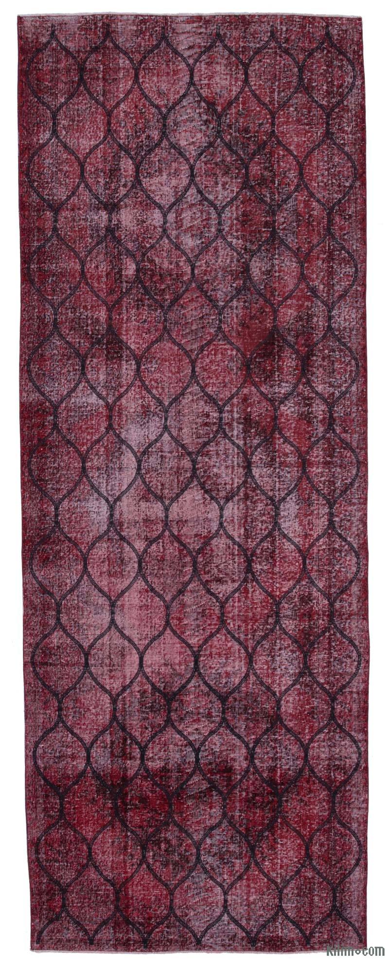 Red Embroidered Over-dyed Turkish Vintage Runner - 4' 8" x 12' 8" (56 in. x 152 in.) - K0038657