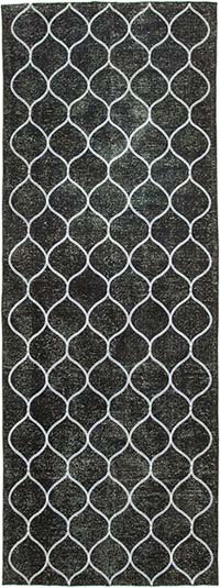 Siyah İşlemeli ve Boyalı El Dokuma Vintage Halı - 145 cm x 396 cm