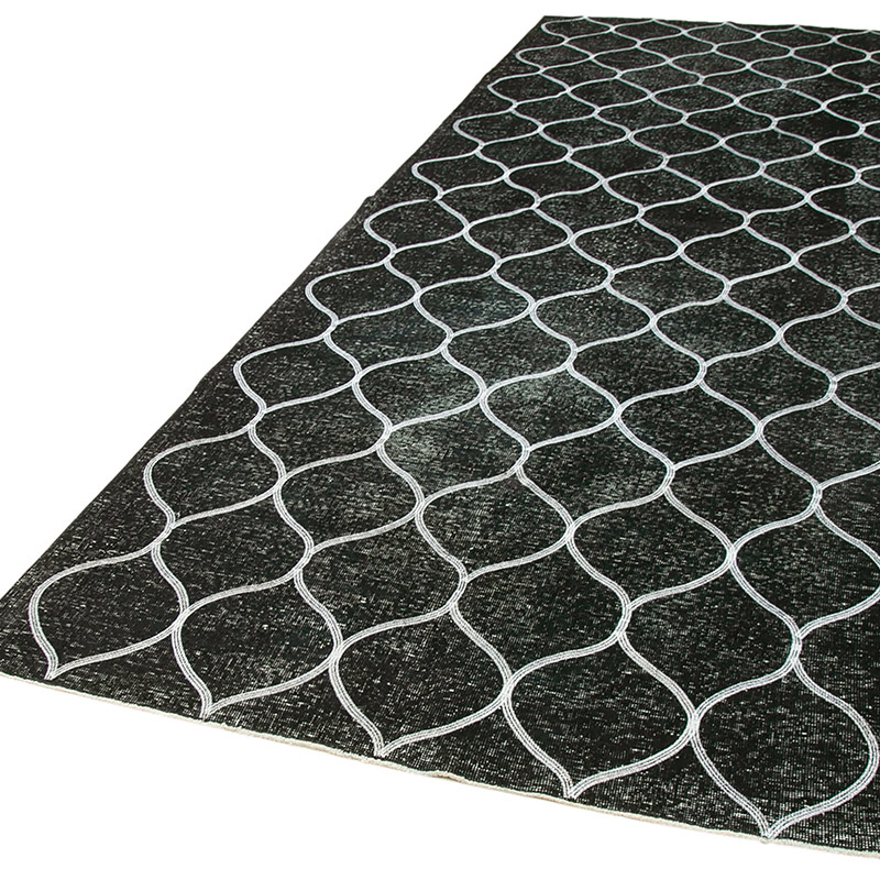 Siyah İşlemeli ve Boyalı El Dokuma Vintage Halı - 145 cm x 396 cm - K0038658