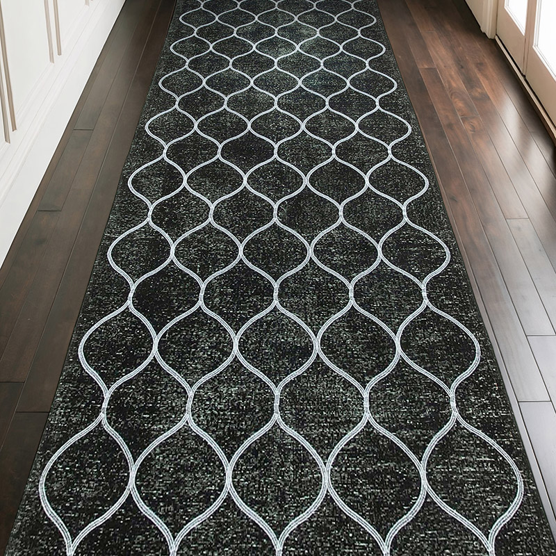 Siyah İşlemeli ve Boyalı El Dokuma Vintage Halı - 145 cm x 396 cm - K0038658