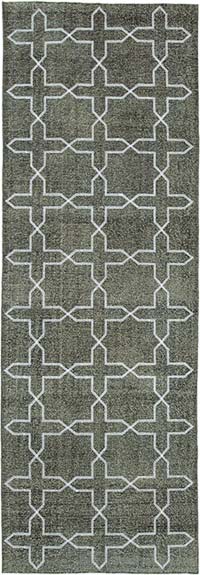 Siyah İşlemeli ve Boyalı El Dokuma Vintage Halı - 140 cm x 408 cm